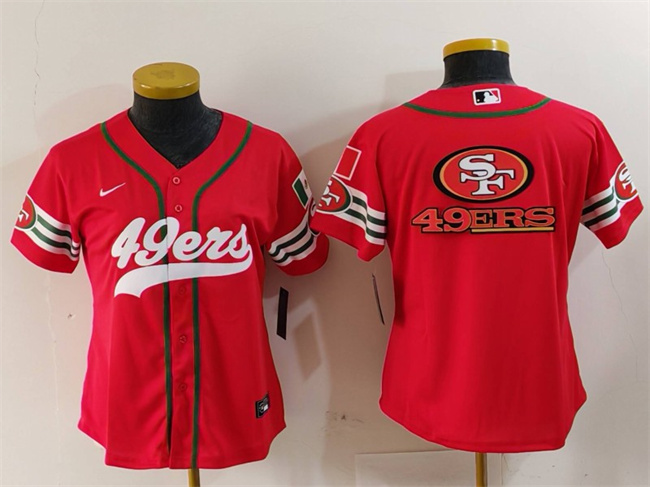 Women's San Francisco 49ers Team Big Logo Red Mexico With Patch Cool Base Stitched Baseball Jersey(Run Small) 1 Women's San Francisco 49ers Team Big Logo Red Mexico With Patch Cool Base Stitched Baseball Jersey(Run Small) 1
