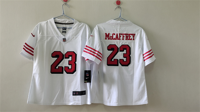 Women's San Francisco 49ers #23 Christian McCaffrey White 2nd Alternate Stitched Jersey(Run Small) Women's San Francisco 49ers #23 Christian McCaffrey White 2nd Alternate Stitched Jersey(Run Small)