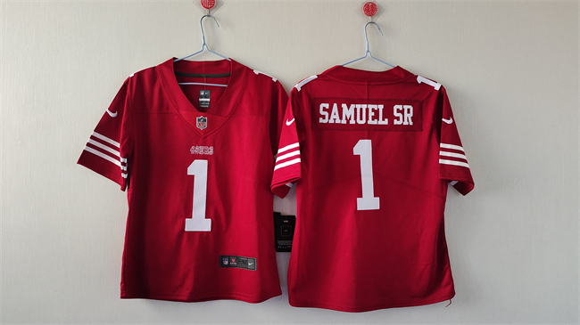 Women's San Francisco 49ers #1 Deebo Samuel Sr. Red Stitched Jersey(Run Small) Women's San Francisco 49ers #1 Deebo Samuel Sr. Red Stitched Jersey(Run Small)