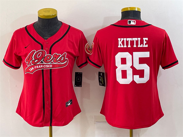 Women's San Francisco 49ers #85 George Kittle Red With Patch Cool Base Stitched Baseball Jersey(Run Small) Women's San Francisco 49ers #85 George Kittle Red With Patch Cool Base Stitched Baseball Jersey(Run Small)