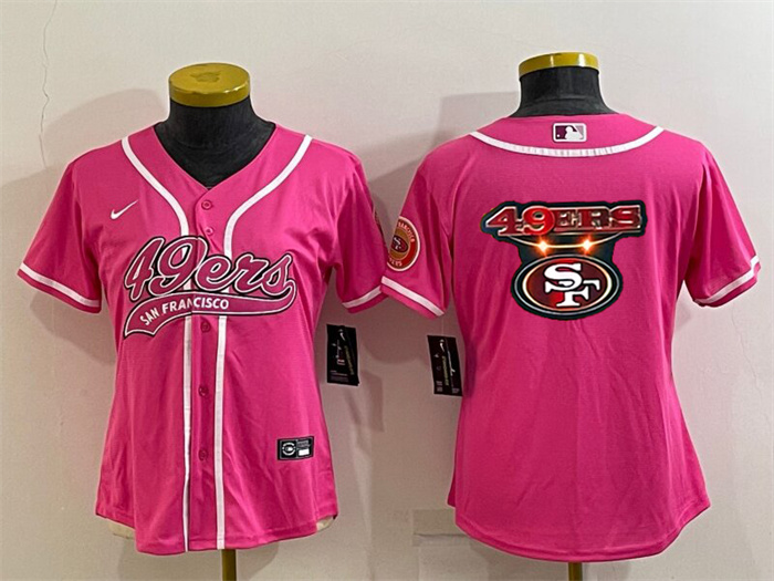 Women's San Francisco 49ers Pink Team Big Logo With Patch Cool Base Stitched Baseball Jersey(Run Small) Women's San Francisco 49ers Pink Team Big Logo With Patch Cool Base Stitched Baseball Jersey(Run Small)