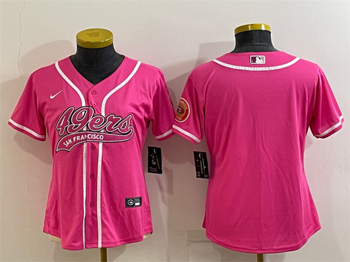Women's San Francisco 49ers Blank Pink With Patch Cool Base Stitched Baseball Jersey(Run Small) Women's San Francisco 49ers Blank Pink With Patch Cool Base Stitched Baseball Jersey(Run Small)