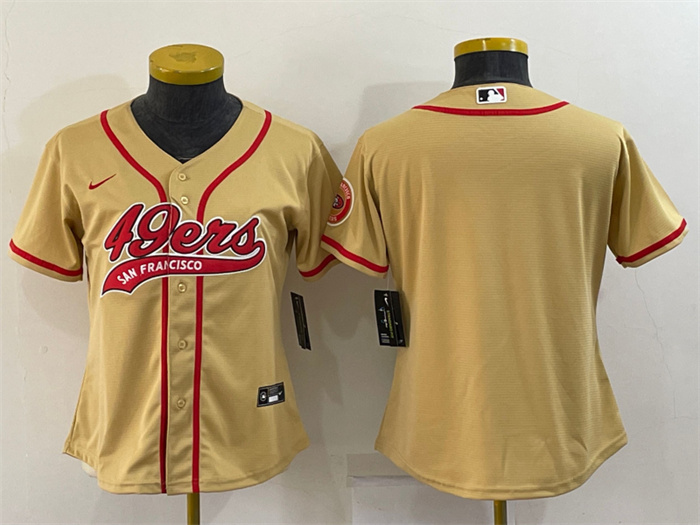 Women's San Francisco 49ers Blank Gold With Patch Cool Base Stitched Baseball Jersey(Run Small) Women's San Francisco 49ers Blank Gold With Patch Cool Base Stitched Baseball Jersey(Run Small)