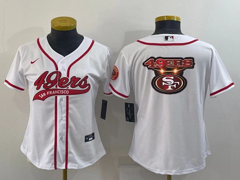 Women San Francisco 49ers White Team Big Logo With Patch Cool Base Stitched Baseball Jersey Women San Francisco 49ers White Team Big Logo With Patch Cool Base Stitched Baseball Jersey