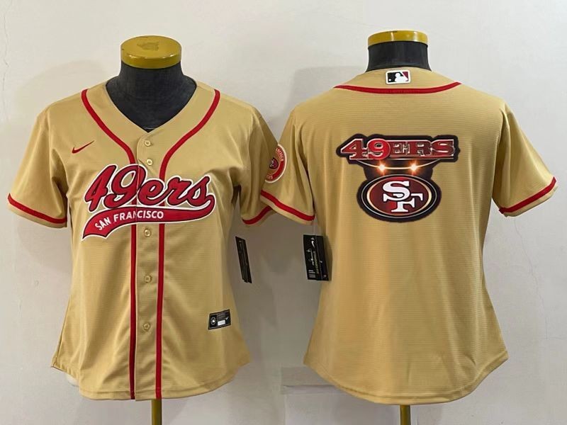 Women San Francisco 49ers Gold Team Big Logo With Patch Cool Base Stitched Baseball Jersey Women San Francisco 49ers Gold Team Big Logo With Patch Cool Base Stitched Baseball Jersey