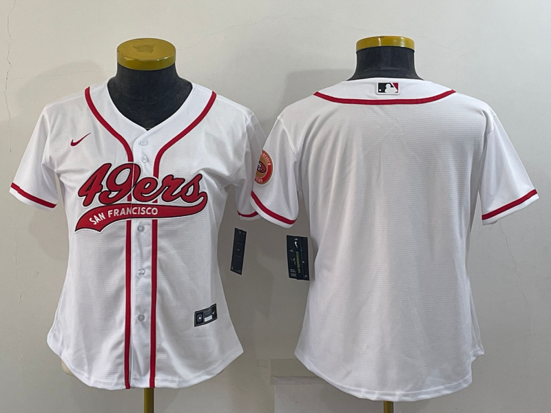 Women San Francisco 49ers Blank White With Patch Cool Base Stitched Baseball Jersey Women San Francisco 49ers Blank White With Patch Cool Base Stitched Baseball Jersey