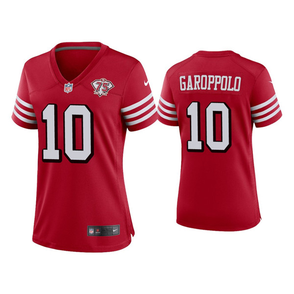 Women 49ers #10 Jimmy Garoppolo 75th Anniversary Alternate Scarlet Jersey Women 49ers #10 Jimmy Garoppolo 75th Anniversary Alternate Scarlet Jersey