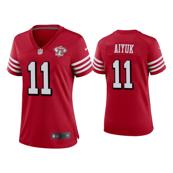 Women 49ers #11 Brandon Aiyuk 75th Anniversary Alternate Scarlet Jersey Women 49ers #11 Brandon Aiyuk 75th Anniversary Alternate Scarlet Jersey