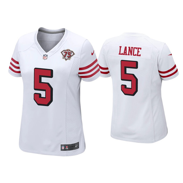 Women 49ers #5 Trey Lance 75th Anniversary Alternate White Jersey Women 49ers #5 Trey Lance 75th Anniversary Alternate White Jersey