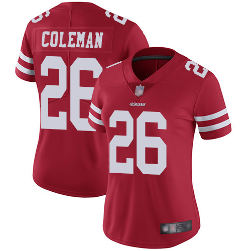 49ers #26 Tevin Coleman Red Team Color Women's Stitched Football Vapor Untouchable Limited Jersey 49ers #26 Tevin Coleman Red Team Color Women's Stitched Football Vapor Untouchable Limited Jersey