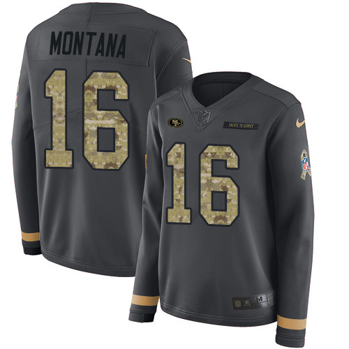Nike 49ers #16 Joe Montana Anthracite Salute to Service