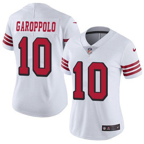Nike 49ers #10 Jimmy Garoppolo White Rush Women's Stitched NFL Vapor Untouchable Limited Jersey Nike 49ers #10 Jimmy Garoppolo White Rush Women's Stitched NFL Vapor Untouchable Limited Jersey