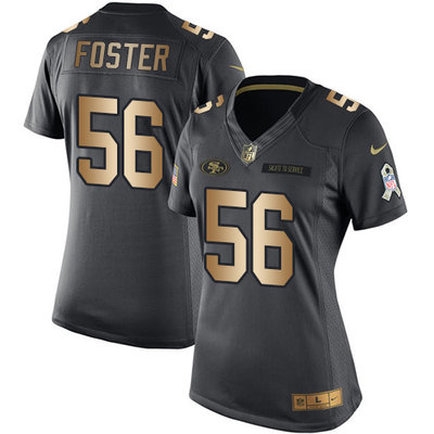 Nike 49ers #56 Reuben Foster Black Women's Stitched NFL Limited Gold Salute to Service Jersey