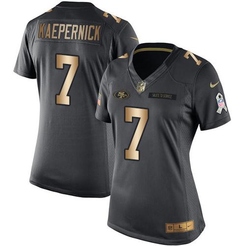 Nike 49ers #7 Colin Kaepernick Black Women's Stitched NFL Limited Gold Salute to Service Jersey Nike 49ers #7 Colin Kaepernick Black Women's Stitched NFL Limited Gold Salute to Service Jersey