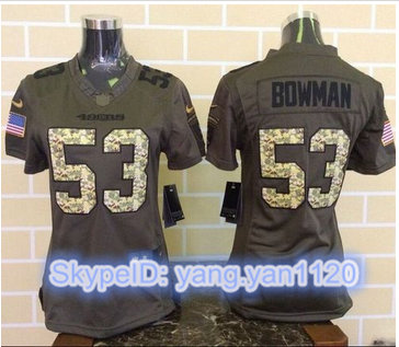 Women Nike 49ers #53 NaVorro Bowman Green Stitched NFL Limited Salute to Service Jersey