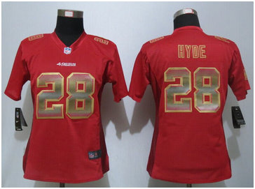 Women Nike 49ers #28 Carlos Hyde Red Strobe Elite Jersey