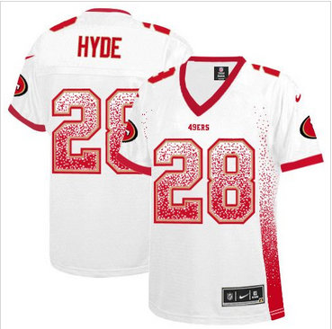 Women Nike 49ers #28 Carlos Hyde White Stitched NFL Elite Drift Fashion Jersey