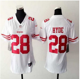 Women's New 49ers #28 Carlos Hyde White Stitched NFL Elite Jersey