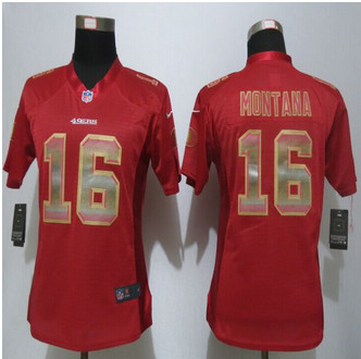 Women New New San Francisco 49ers #16 Joe Montana Red Strobe Elite Jersey Women New New San Francisco 49ers #16 Joe Montana Red Strobe Elite Jersey
