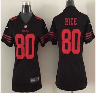 Women New 49ers #80 Jerry Rice Black Alternate Stitched NFL Elite Jersey