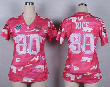 Women's NEW 49ers #80 Jerry Rice Pink NFL Elite Camo Fashion Jersey Women's NEW 49ers #80 Jerry Rice Pink NFL Elite Camo Fashion Jersey