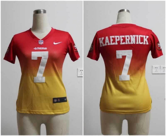Women NEW NFL San Francisco 49ers 7 Colin Kaepernick Red-Yellow Drift Fashion II Jerseys
