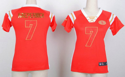 San Francisco 49ers 7 Colin Kaepernick Women's Draft Him Shimmer V-Neck T-Shirt - Pink