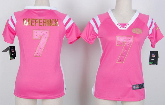 NEW San Francisco 49ers Colin Kaepernick 7 Women Draft Him Shimmer V-Neck T-Shirt - Pink