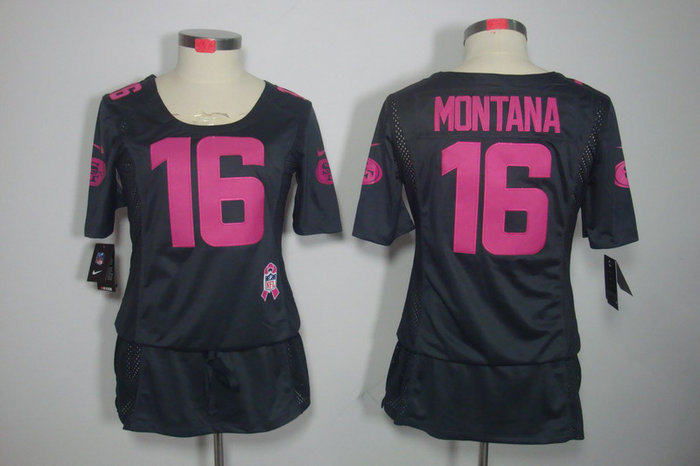 Womens NEW San Francisco 49ers 16 joe Montana Elite breast Cancer Awareness Dark grey Jerseys Womens NEW San Francisco 49ers 16 joe Montana Elite breast Cancer Awareness Dark grey Jerseys
