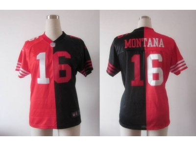 NEW Women San Francisco 49ers #16 joe Montana red-black jerseys(Elite split) NEW Women San Francisco 49ers #16 joe Montana red-black jerseys(Elite split)