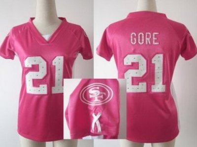 Women NEW San Francisco 49ers 21 Frank Gore Pink Womens Draft Him II Top Jerseys