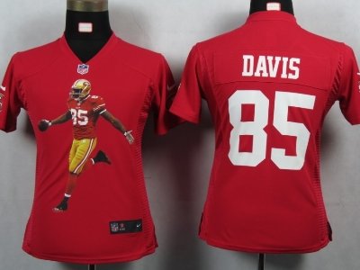 Womens NEW San Francisco 49ers 85 Davis Red Portrait Fashion Game Jerseys
