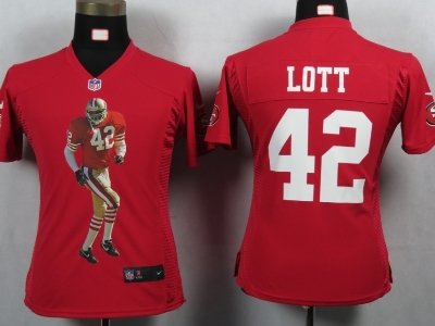 Womens NEW San Francisco 49ers 42 Lott Red Portrait Fashion Game Jerseys