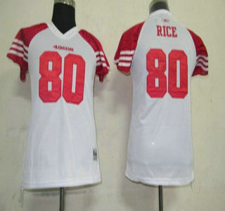 Women San Francisco 49ers 80 Rice White Women Field Flirt Fashion Jersey