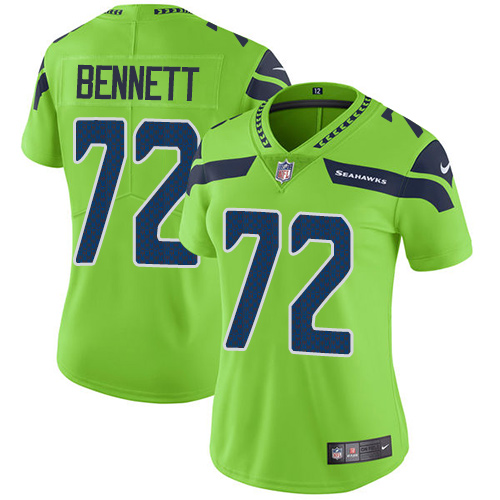 Nike Seahawks #72 Michael Bennett Green Women's Stitched NFL Limited Rush Jersey Nike Seahawks #72 Michael Bennett Green Women's Stitched NFL Limited Rush Jersey