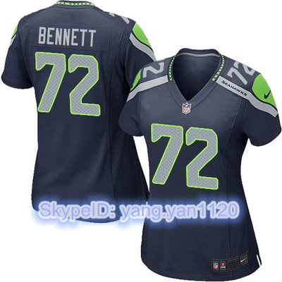 Nike Seahawks #72 Michael Bennett Steel Blue Team Color Women's Stitched NFL Elite Jersey