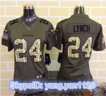 Women Nike Seahawks #24 Marshawn Lynch Green Stitched NFL Limited Salute to Service Jersey