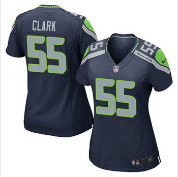 Women NEW Seattle Seahawks #55 Frank Clark Steel Blue Team Color Stitched NFL Elite Jersey