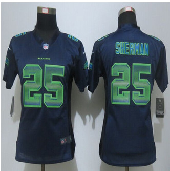 Women New Nike Seattle Seahawks #25 Richard Sherman Navy Blue Strobe Elite Jersey