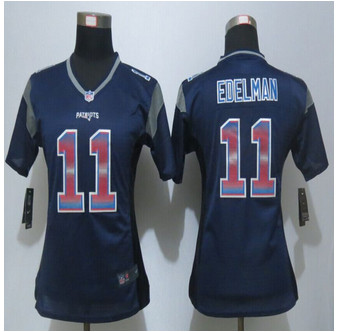 Women Nike New England Patriots #11 Julian EdelmanNavy Blue Strobe Elite Jersey