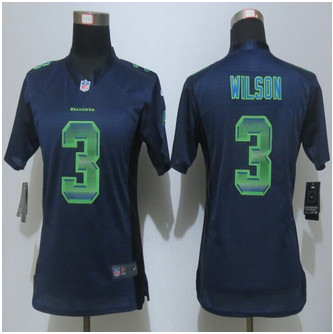 Women New Nike Seattle Seahawks #3 Russell Wilson Navy Blue Strobe Elite Jersey