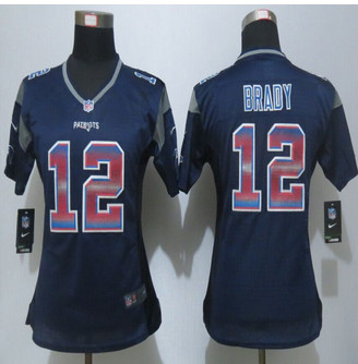 Women Nike New England Patriots 12 Tom Brady Navy Blue Strobe Elite Jersey