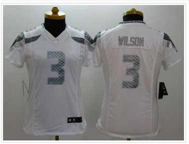 Women's NEW Seahawks #3 Russell Wilson White NFL Limited Platinum Jersey