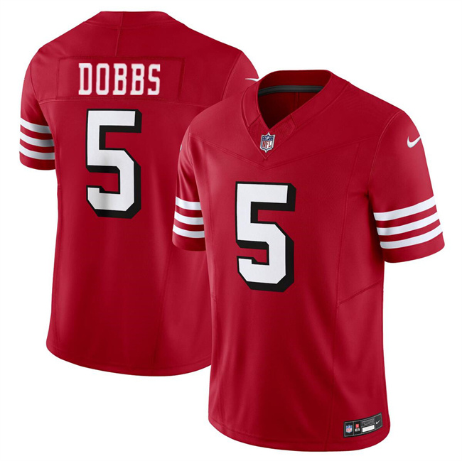 Youth San Francisco 49ers #5 Josh Dobbs 2024 F.U.S.E. New Red Vapor Untouchable Limited Stitched Football Jersey Youth San Francisco 49ers #5 Josh Dobbs 2024 F.U.S.E. New Red Vapor Untouchable Limited Stitched Football Jersey