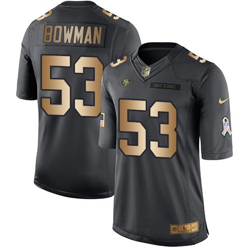 Nike 49ers #53 NaVorro Bowman Black Youth Stitched NFL Limited Gold Salute to Service Jersey Nike 49ers #53 NaVorro Bowman Black Youth Stitched NFL Limited Gold Salute to Service Jersey