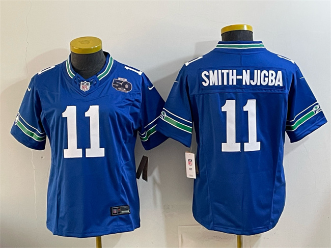 Youth Seattle Seahawks #11 Jaxon Smith-Njigba Royal 2025 F.U.S.E 50th Anniversary Patch Throwback Vapor Limited Stitched Football Jersey Youth Seattle Seahawks #11 Jaxon Smith-Njigba Royal 2025 F.U.S.E 50th Anniversary Patch Throwback Vapor Limited Stitched Football Jersey