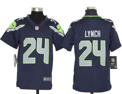 Nike Seahawks #24 Marshawn Lynch Steel Blue Youth Stitched NFL Elite Jersey