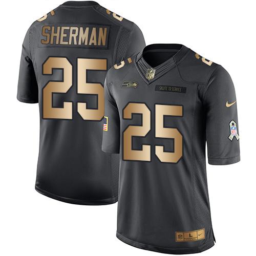 Nike Seahawks #25 Richard Sherman Black Youth Stitched NFL Limited Gold Salute to Service Jersey Nike Seahawks #25 Richard Sherman Black Youth Stitched NFL Limited Gold Salute to Service Jersey