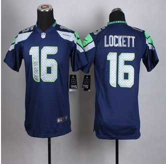 Youth New Seahawks #16 Tyler Lockett Steel Blue Team Color Stitched NFL Elite jersey