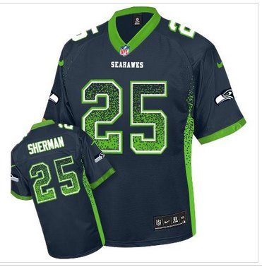 Youth NEW Seahawks #25 Richard Sherman Steel Blue Team Color NFL Elite Drift Fashion Jersey
